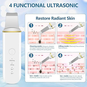 Ultrasonic Facial Cleanser, 4 Modes, Facial Scrub with Spatula, USB Rechargeable, White